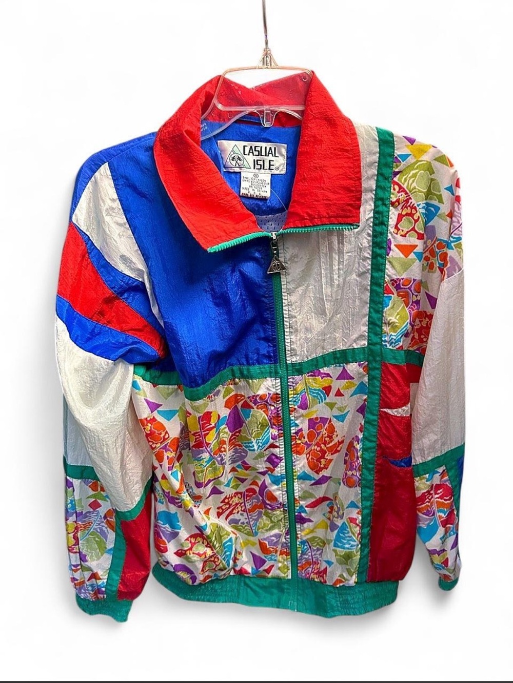 Casual Isle Multicolor Vintage Windbreaker Jacket - Red, Blue, Green